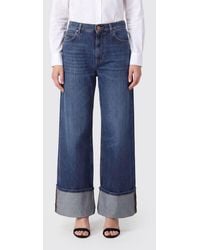 Pinko - High-Waisted Wide-Leg Cotton Denim Jeans With Cuffs And Love Birds Logo - Lyst