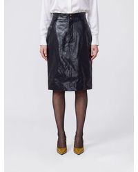Saint Laurent - High-Waisted Leather Pencil Mini Skirt With Buttons - Lyst