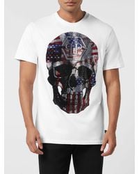Philipp Plein - Cotton Jersey T-Shirt With Skull Print And Rhinestone Logo - Lyst