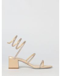 Rene Caovilla - Laminated Leather Cleo Sandal With Rhinestones - Lyst
