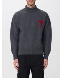 Ami Paris - Wool Turtleneck Jumper With Jacquard Logo And Dropped Shoulders - Lyst
