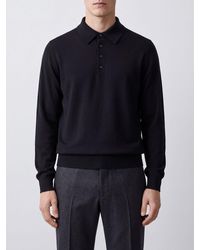 Tom Ford - Long-Sleeved Wool Knit Polo Shirt With Ribbed Trims - Lyst