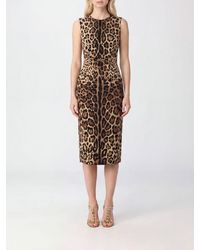 Dolce & Gabbana - Dolce &Amp Gabbana Animalier Print Silk Midi Sheath Dress With Square Neckline - Lyst