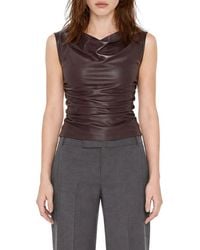 Patrizia Pepe - Sleeveless Faux Leather Top With Draped Neckline - Lyst