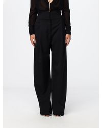 Elisabetta Franchi - High-Waisted Virgin Wool Gabardine Palazzo Trousers - Lyst