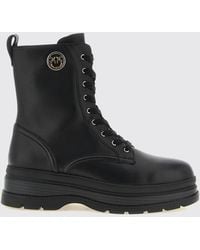 Pinko - Eva Leather Combat Boots With Love Birds Logo And Lug Sole - Lyst