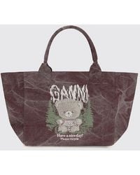 Ganni - Large Recycled Cotton Tote Bag With Teddy Bear Print - Lyst