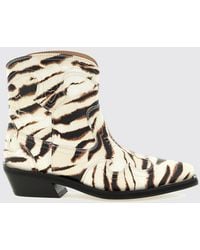 Ganni - Low-Shaft Zebra Print Cowboy Boots With An Almond Toe - Lyst