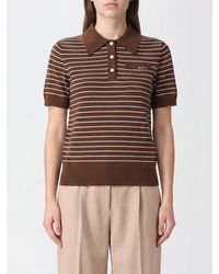 A.P.C. - Striped Knit Cotton Polo Shirt With Short Sleeves And Patch Pocket - Lyst