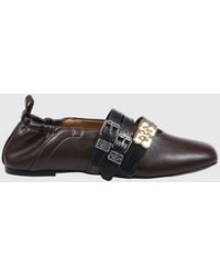 Ganni - Recycled Leather Mary Jane Flats With Double Strap And Butterfly Logo - Lyst