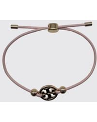 Tory Burch - Leather And Brass Bracelet With Double T Logo And Crystal - Lyst