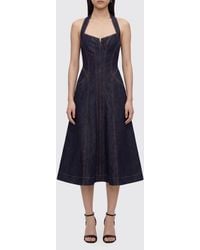 Self-Portrait - A-Line Off-The-Shoulder Denim Midi Dress With Halter Neck - Lyst