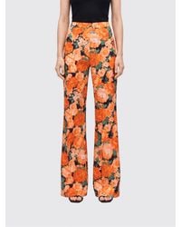 Pinko - Floral Print Stretch Viscose Flared Trousers - Lyst