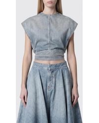 Alaïa - Cropped Cotton Denim Top - Lyst