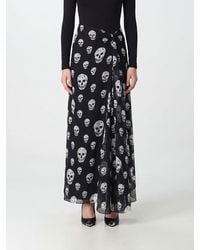 McQueen - Asymmetrical Draped Silk Maxi Skirt With All-Over Skull Print - Lyst