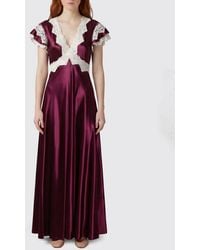 Alberta Ferretti - Long Satin Dress With Lace Inserts - Lyst