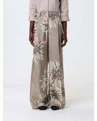 Brunello Cucinelli - Wide-Leg Silk Trousers With Floral Print - Lyst