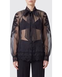 Ermanno Scervino - Sheer Silk Blouse With Pussy-Bow Collar And Lace - Lyst