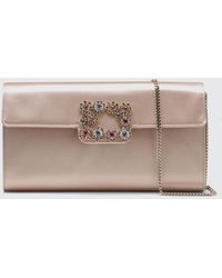 Roger Vivier - Flower Satin Clutch With Crystals And Metal Mesh Strap - Lyst