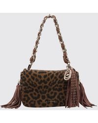 La Carrie - Suede Mini Shoulder Bag With Animal Print And Charms - Lyst