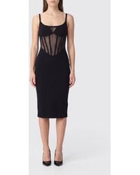Elisabetta Franchi - Crêpe Midi Bustier Dress With Square Neckline - Lyst