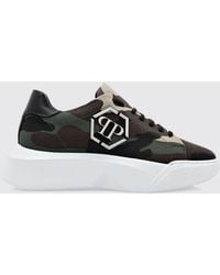 Philipp Plein - Camouflage Cotton Low-Top Sneakers With Chunky Sole And Hexagon Logo - Lyst