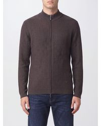 Emporio Armani - Virgin Wool Zip-Up Cardigan With Embroidered Eagle Logo - Lyst