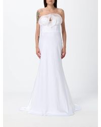 Genny - Off-The-Shoulder Satin Bustier Bridal Gown With Ruffles - Lyst