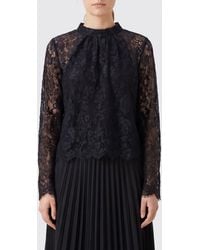 Self-Portrait - Lace Long-Sleeved Blouse With Crew Neck - Lyst