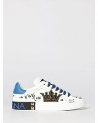 Dolce & Gabbana - Dolce &Amp Gabbana Portofino Leather Sneakers With Applications And Slogan - Lyst