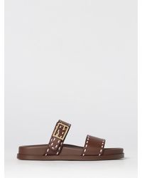 Fendi - Feel Leather Slippers With Contrast Stitching - Lyst