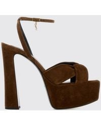 Saint Laurent - Franciane Ysl Logo Suede Platform Sandals - Lyst
