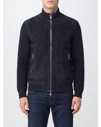 Eleventy - Suede Leather Bomber Jacket With Turtleneck Collar And Zip Closure - Lyst