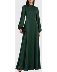 Raquel Diniz - Long Satin Chemisier Dress With Balloon Sleeves And Mandarin Collar - Lyst