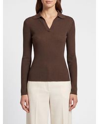 Max Mara - Polo De Punto De Seda Y Cachemira Acanalado Con Cuello De Pico Y Corte Slim - Lyst