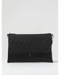 Fendi - Leather And Fabric Pouch With Jacquard Ff Monogram - Lyst