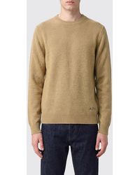A.P.C. - Pull À Col Rond En Pure Laine Avec Logo Brodé - Lyst