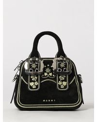 Marni - Calfskin Mini Bag With Floral Embroidery And Removable Strap - Lyst