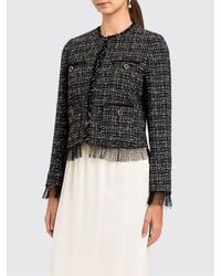 Twinset - Short Bouclé Blazer With Fringed Edges And Round Neck - Lyst