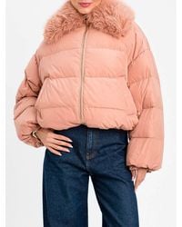 Twinset - Water-Repellent Cropped Puffer Jacket With Removable Faux Fur Collar - Lyst