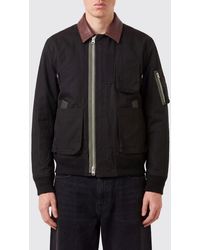 Sacai - Cotton Bomber Jacket With Contrasting Leather Collar And Patch Pockets - Lyst