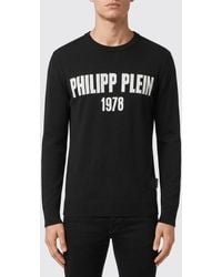 Philipp Plein - Wool And Cotton Blend Crewneck Jumper With All-Over Jacquard Logo Pattern - Lyst
