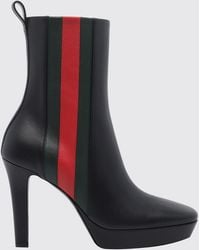 Gucci - Stiefeletten Aus Kalbsleder Mit Web-Detail Und Stiletto-Absatz - Lyst