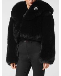 Philipp Plein - Cropped Fox Fur Jacket With Crystals - Lyst