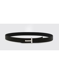 Tom Ford - Grained Leather Belt With Metallic Monogram Buckle - Lyst