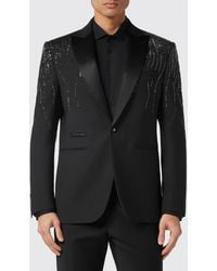 Philipp Plein - Single-Breasted Crêpe Blazer With Peak Lapels And Rhinestone Embroidery - Lyst