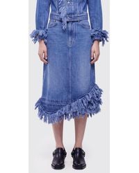 Rabanne - Falda Midi De Denim De Algodón Y Talle Alto Con Volantes Y Bordado - Lyst