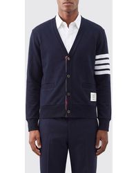 Thom Browne - Cotton Cardigan With 4-Bar Motif And V-Neck - Lyst