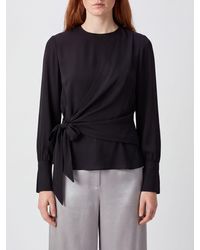 FEDERICA TOSI - Draped Viscose Blouse With Tie-Waist Belt And Long Sleeves - Lyst