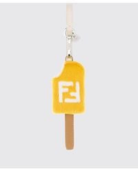 Fendi - Shearling And Leather Keychain With Ff Monogram And Spring Clip - Lyst